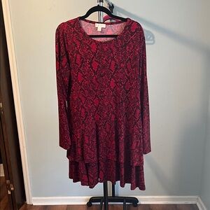 Michael Kors Red and Black Long Sleeve Dress